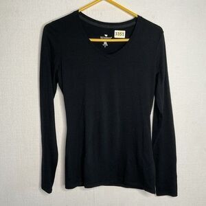 Segments Woolmark 100% Merino Wool Long Sleeve V-Neck T-Shirt Women Size S Black